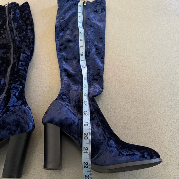 Blue Velvet Knee-High Boots - Picture 8 of 14